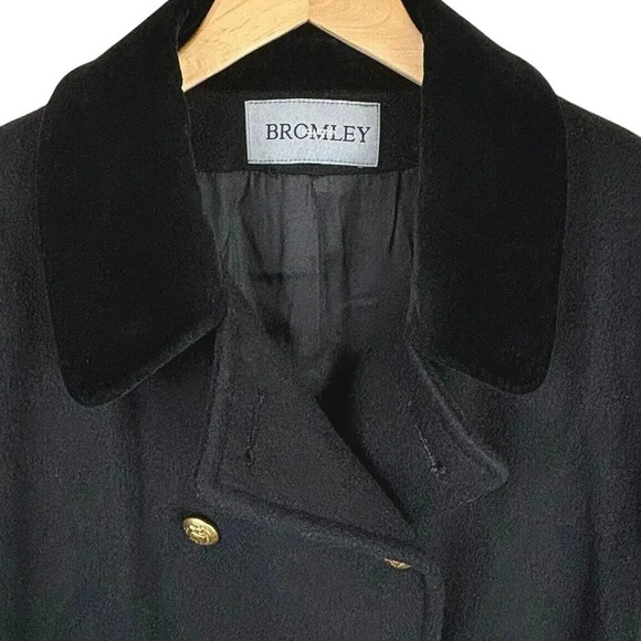 Vintage Bromley Collection Wool Blend Military Peacoat Velvet Collar Black Sz 12 - Picture 3 of 6